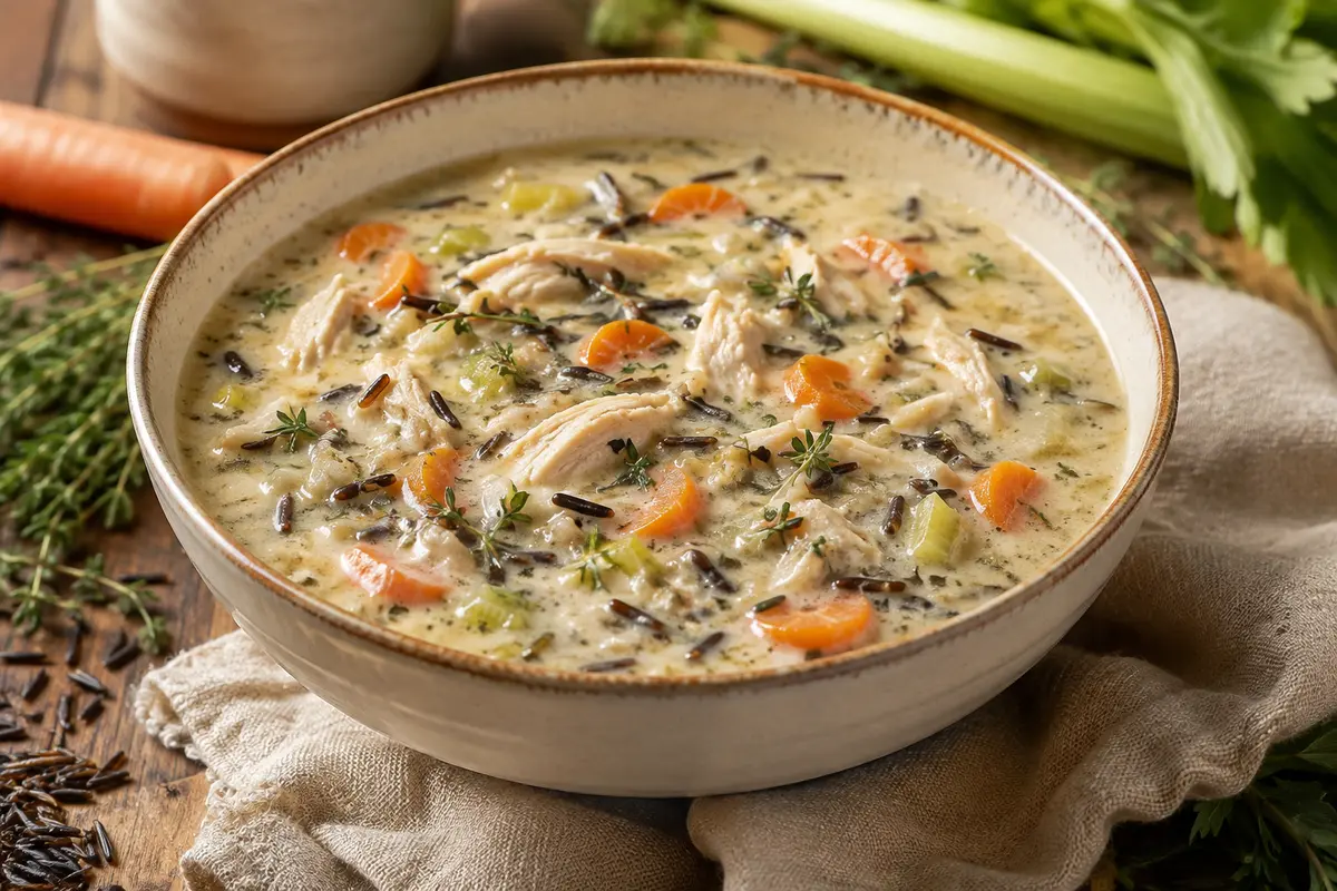 Creamy Chicken and Rice Soup made in a slow cooker for an easy family dinner