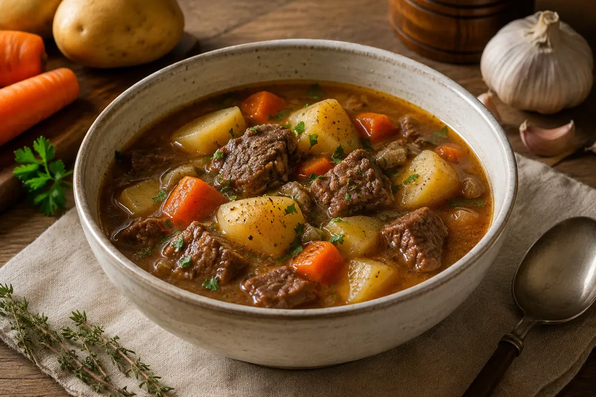 Beef and Potato Soup made in a slow cooker for an easy family dinner