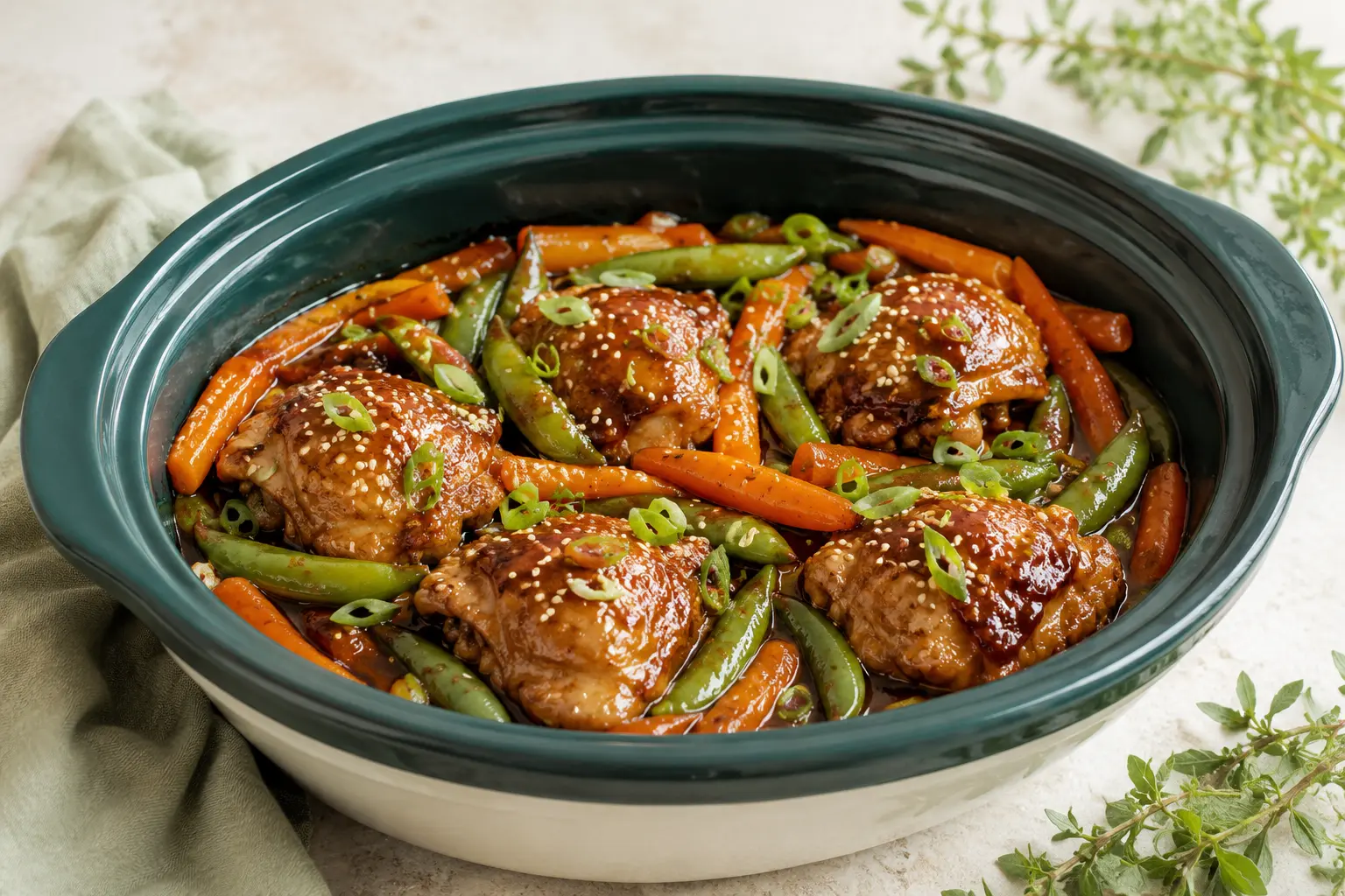 Honey Garlic Chicken with Spring Carrots made in a slow cooker for spring meal prep