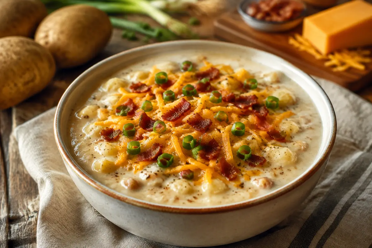 Loaded Baked Potato Soup made in a slow cooker for an easy family dinner