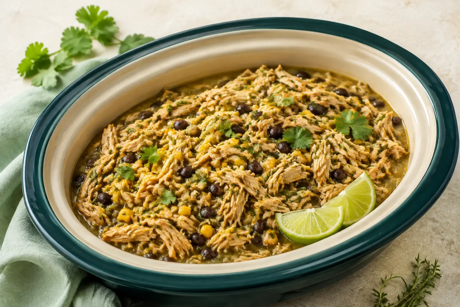 Salsa Verde Chicken made in a slow cooker for spring meal prep