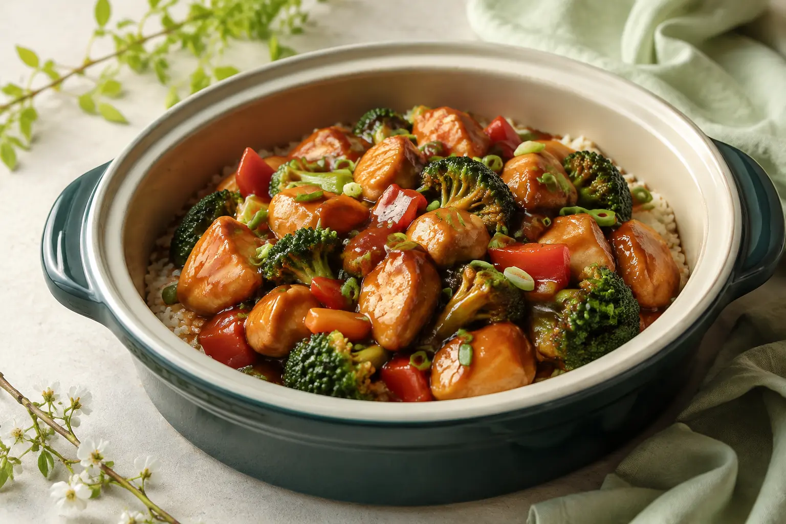 Teriyaki Chicken & Broccoli made in a slow cooker for spring meal prep