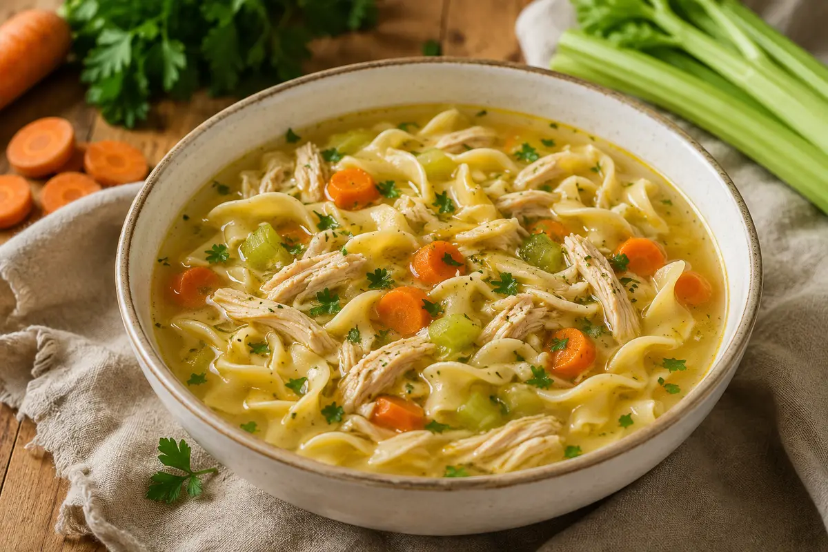 Classic Chicken Noodle Soup made in a slow cooker for an easy family dinner