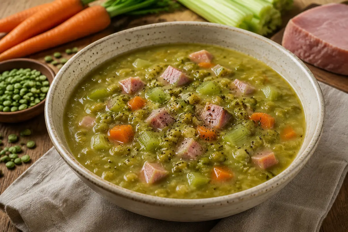 Split Pea Soup with Ham made in a slow cooker for an easy family dinner