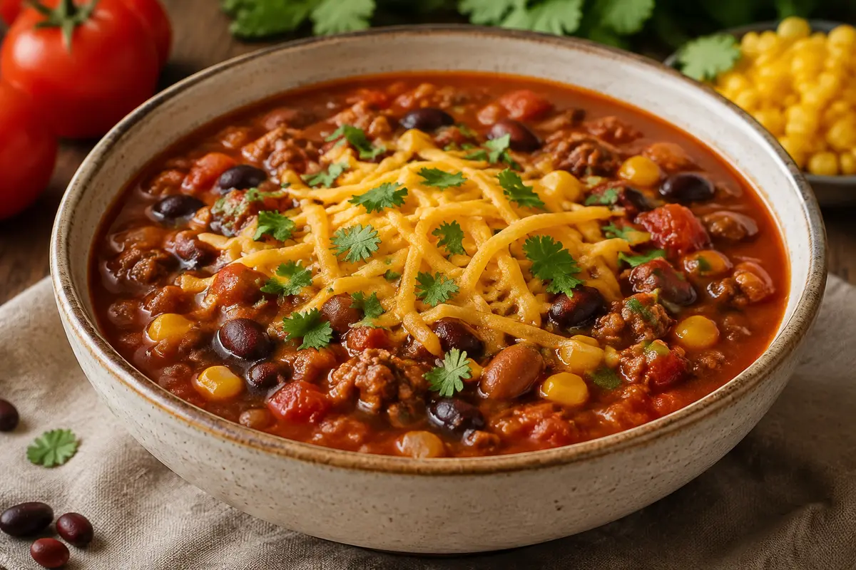 Taco Soup made in a slow cooker for an easy family dinner