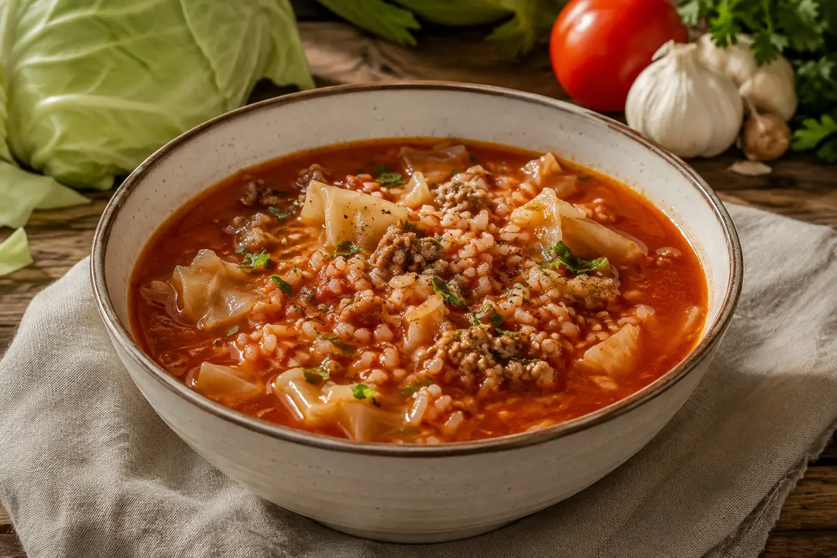 Cabbage Roll Soup made in a slow cooker for an easy family dinner