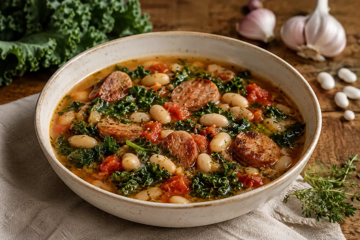 Sausage, White Bean, and Kale Soup made in a slow cooker for an easy family dinner