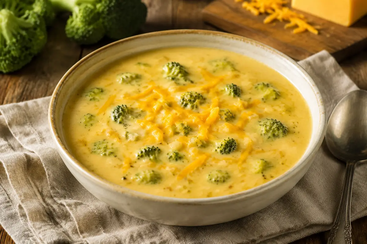 Broccoli Cheddar Soup made in a slow cooker for an easy family dinner