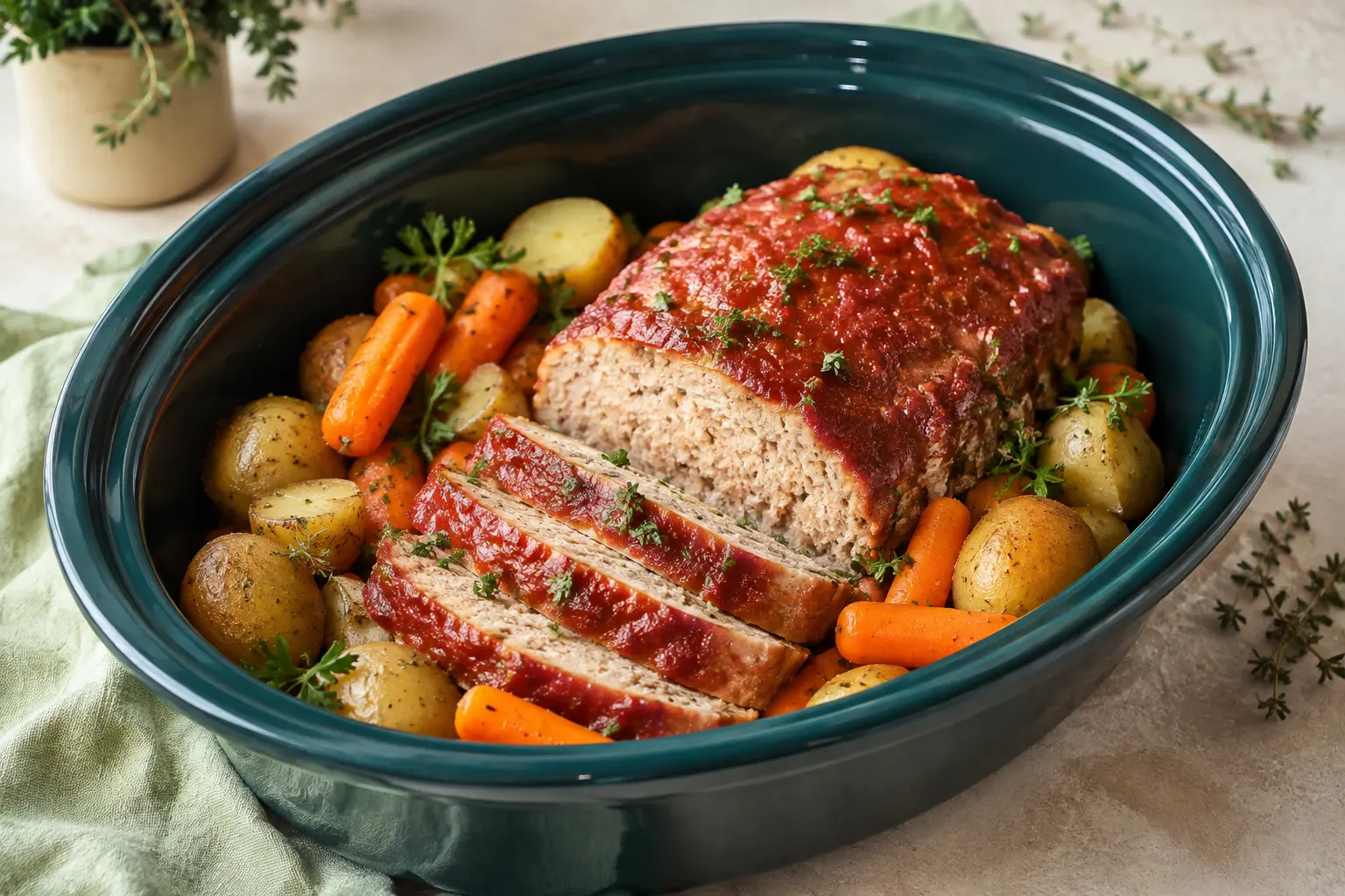 Slow Cooker Turkey Meatloaf with Spring Carrots made in a slow cooker for spring meal prep
