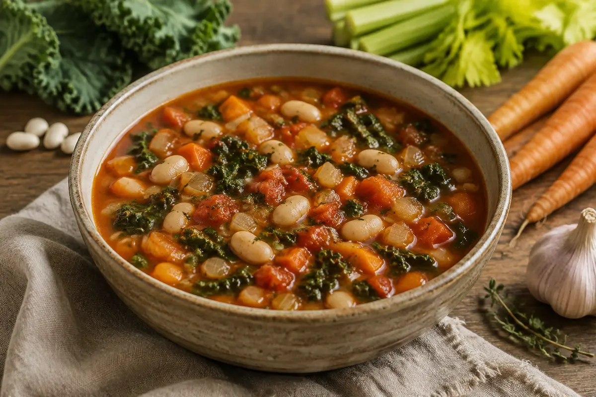 Tuscan Bean and Tomato Soup made in a slow cooker for an easy family dinner