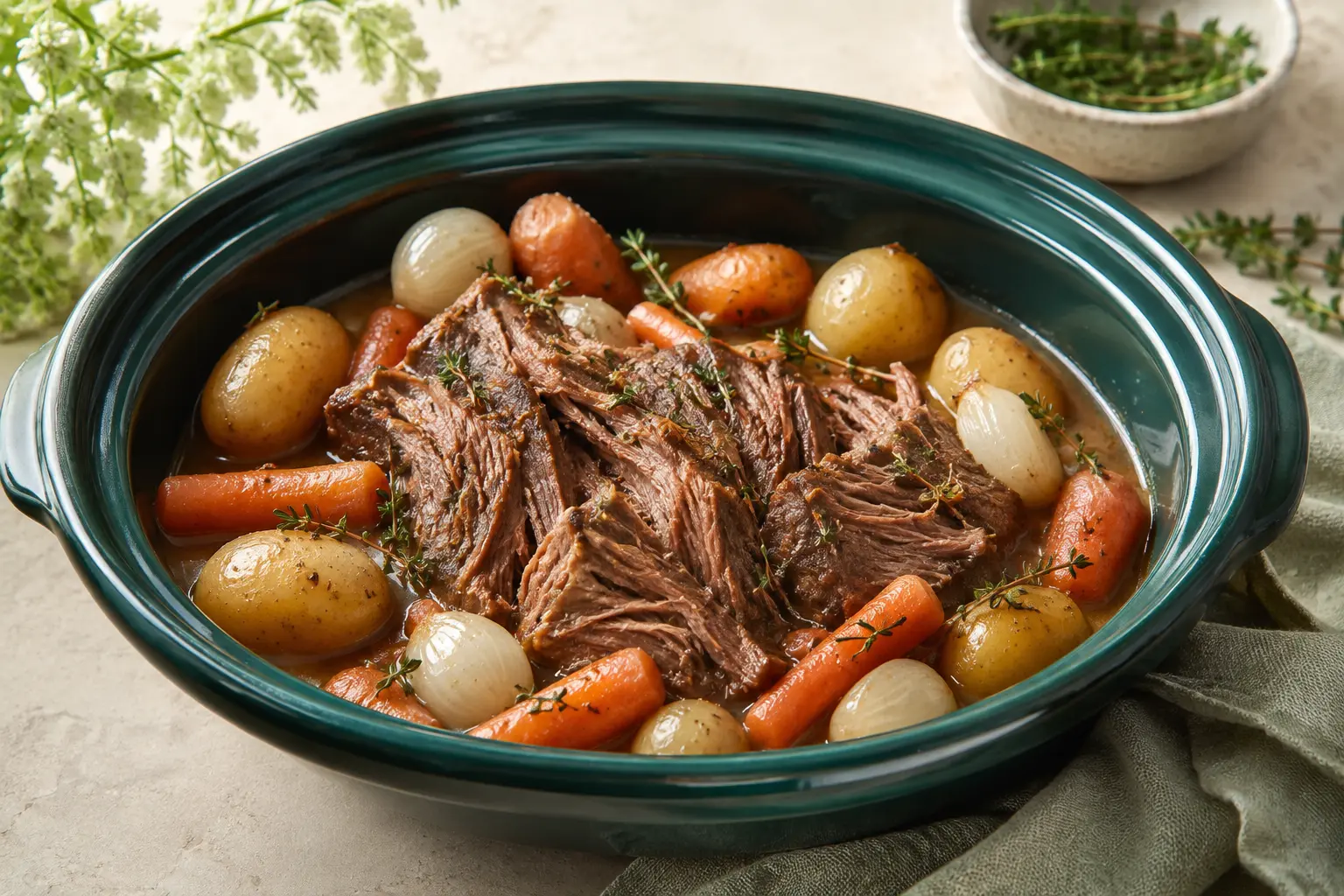 Spring Pot Roast made in a slow cooker for spring meal prep
