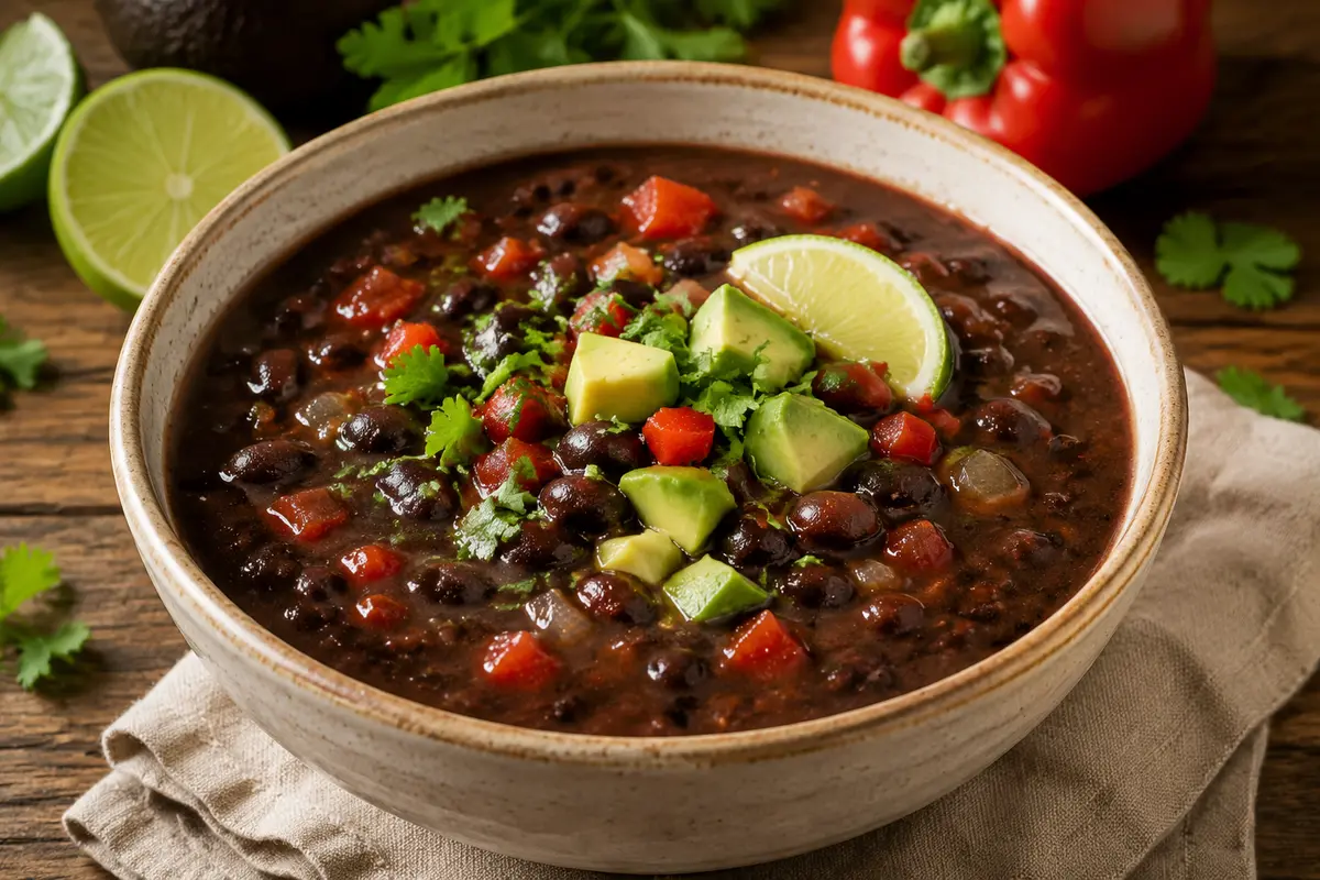 Black Bean Soup made in a slow cooker for an easy family dinner