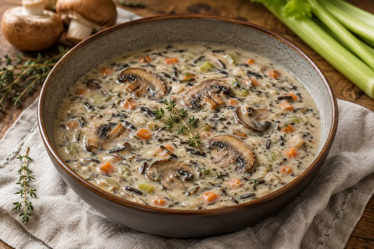 Mushroom and Wild Rice Soup made in a slow cooker for an easy family dinner