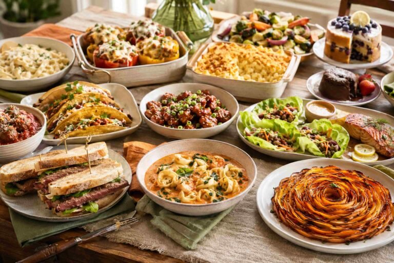 A colorful family-style table filled with trending homemade recipes