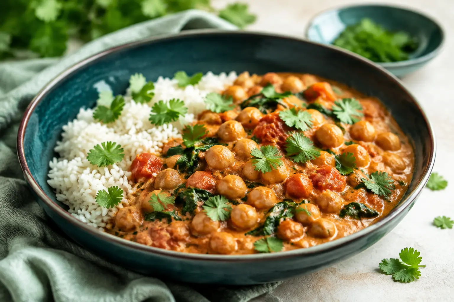 Chickpea Tikka Masala made in a slow cooker for spring meal prep