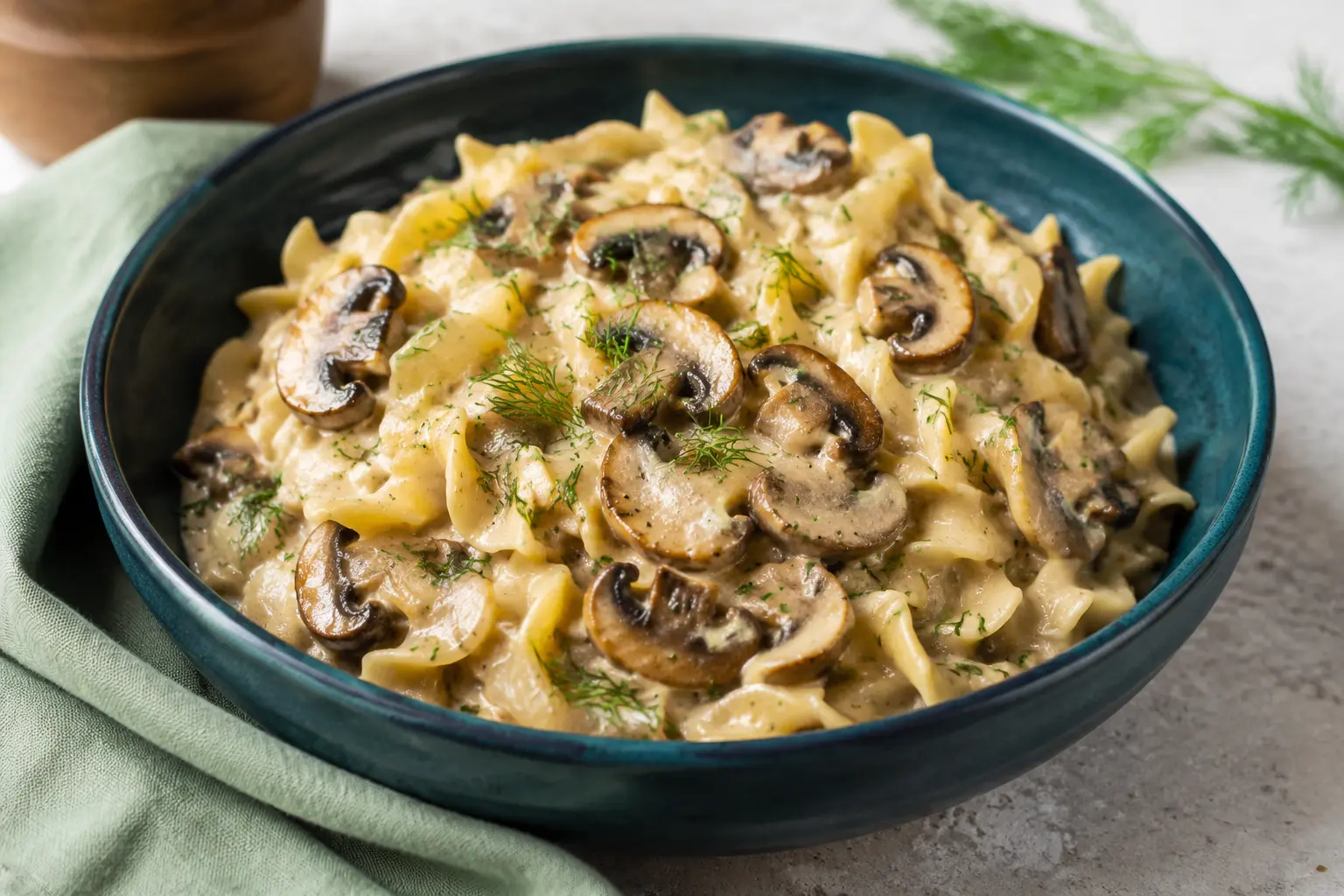 Mushroom Stroganoff made in a slow cooker for spring meal prep