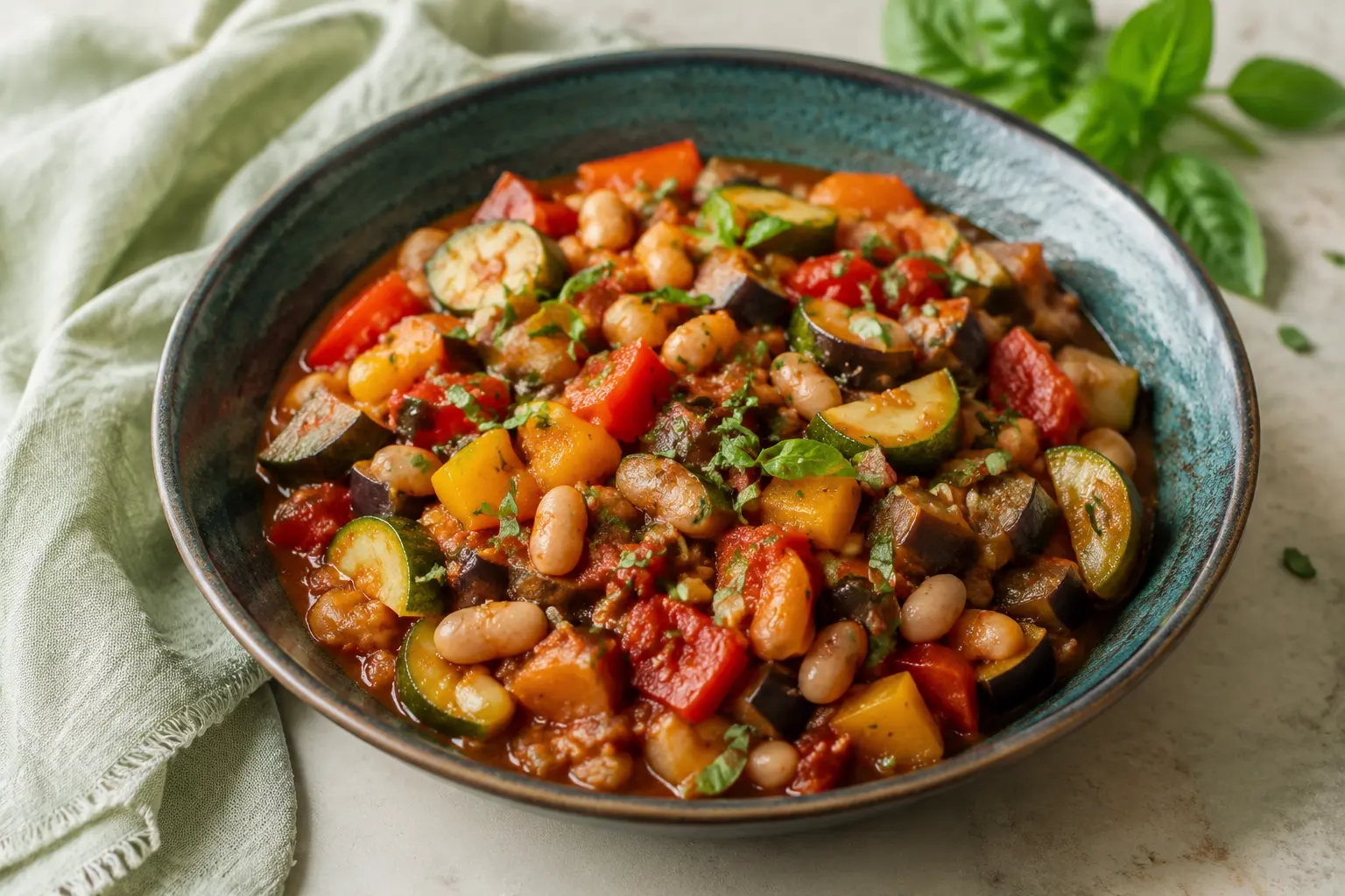 White Bean Ratatouille made in a slow cooker for spring meal prep