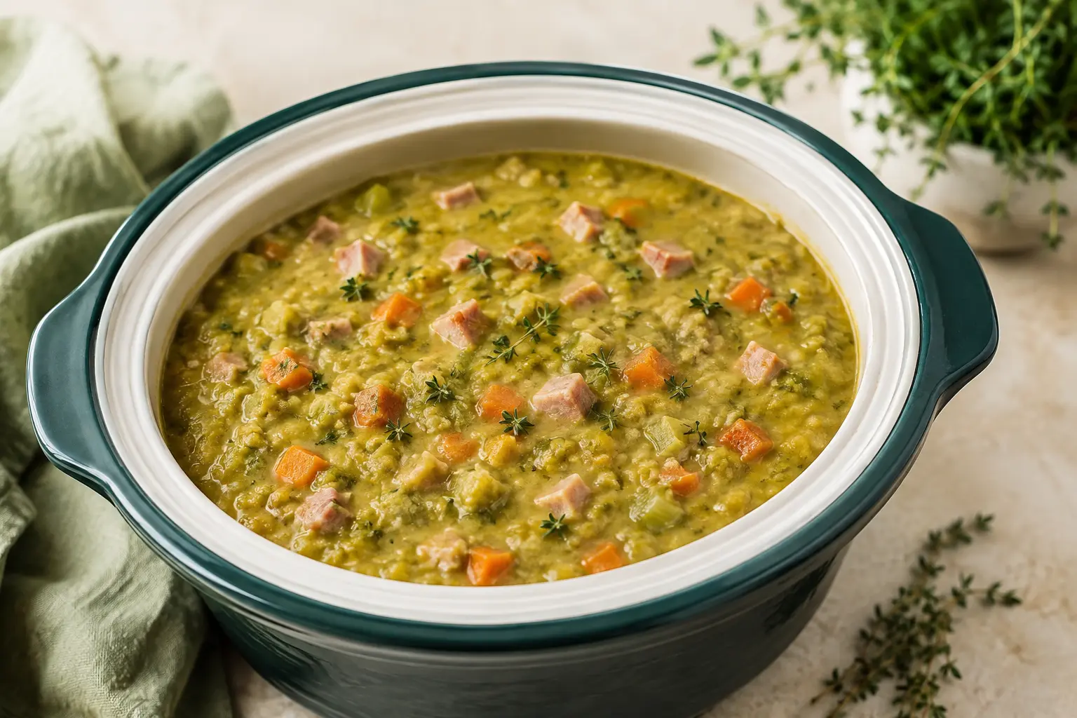 Split Pea & Ham Soup made in a slow cooker for spring meal prep
