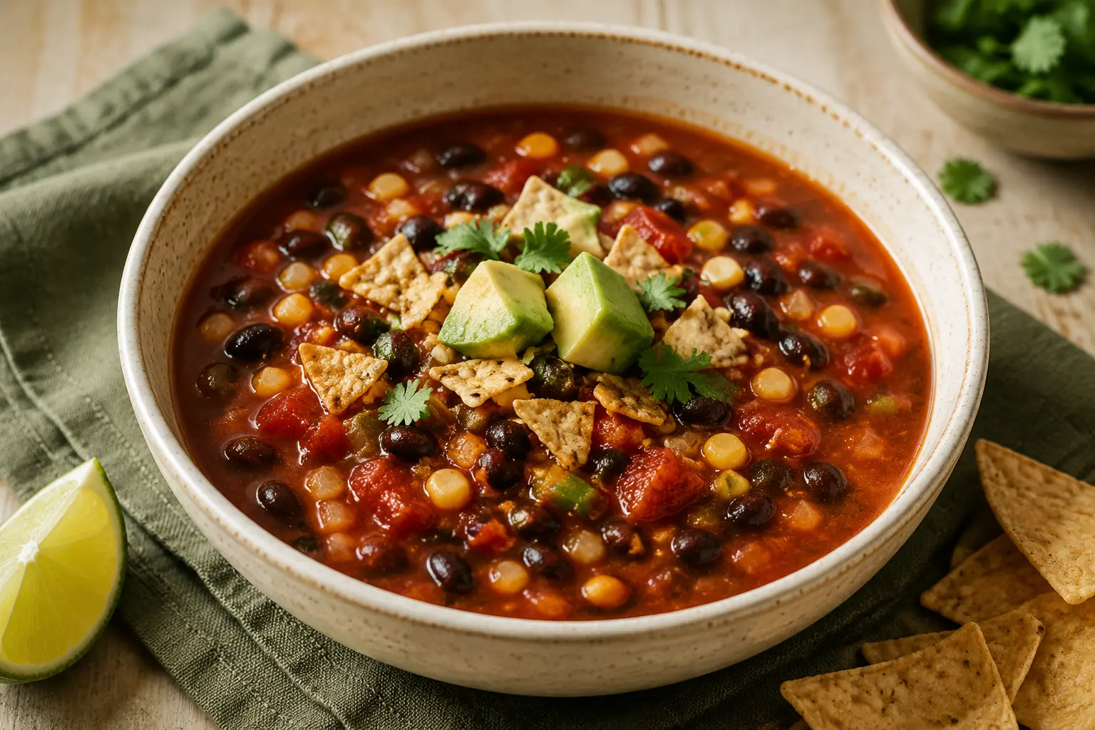 Vegetarian slow cooker black bean taco soup with corn