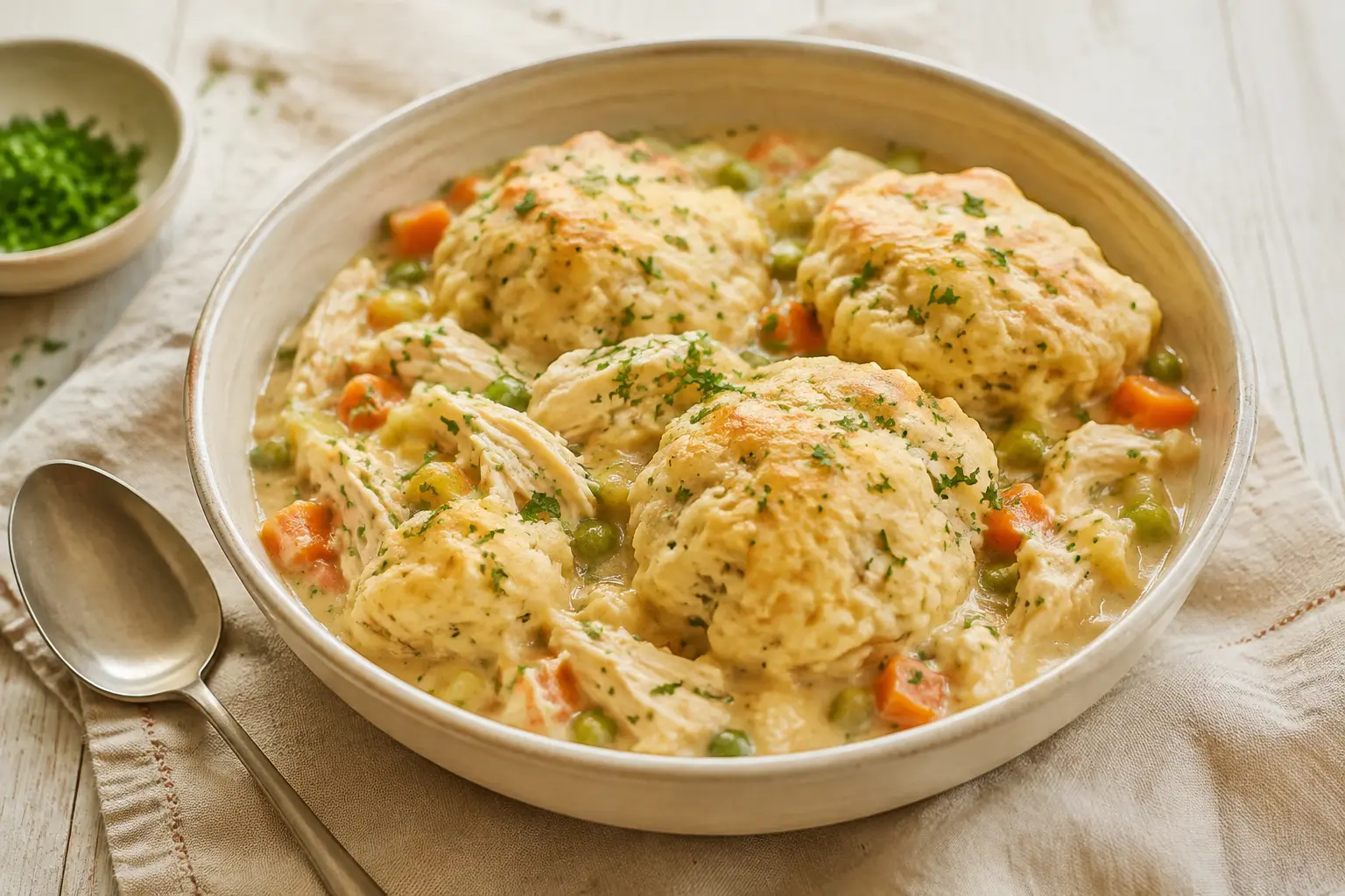 Creamy slow cooker chicken and dumplings with vegetables