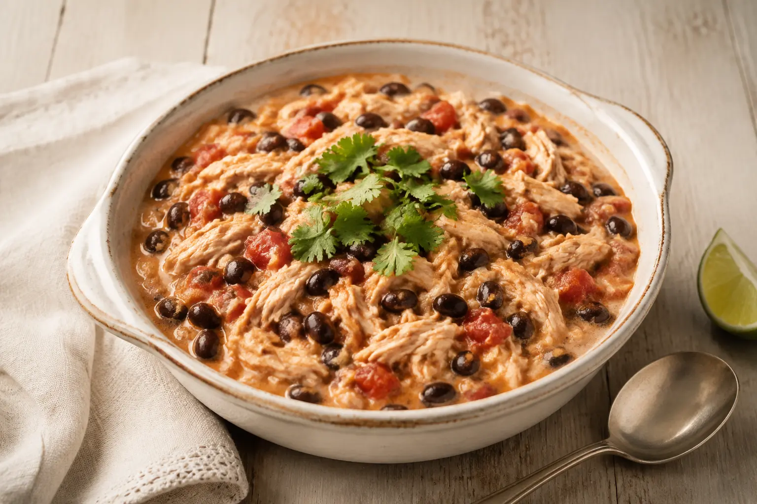 Creamy slow cooker salsa chicken with black beans