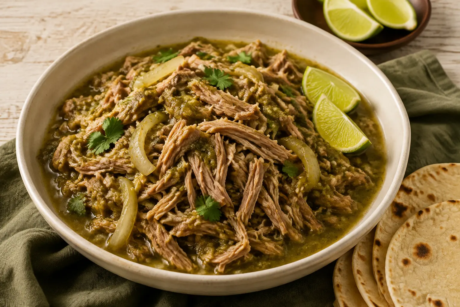 Slow cooker salsa verde pulled pork with lime