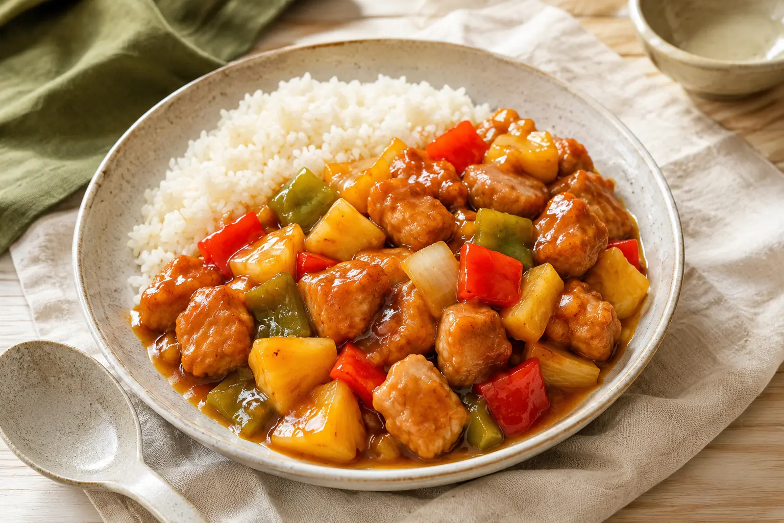 Slow cooker sweet and sour pork with pineapple and peppers
