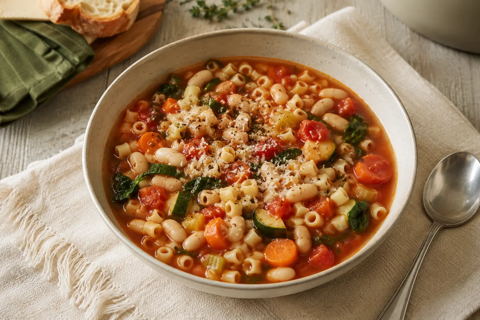Vegetarian slow cooker pasta fagioli with beans and vegetables