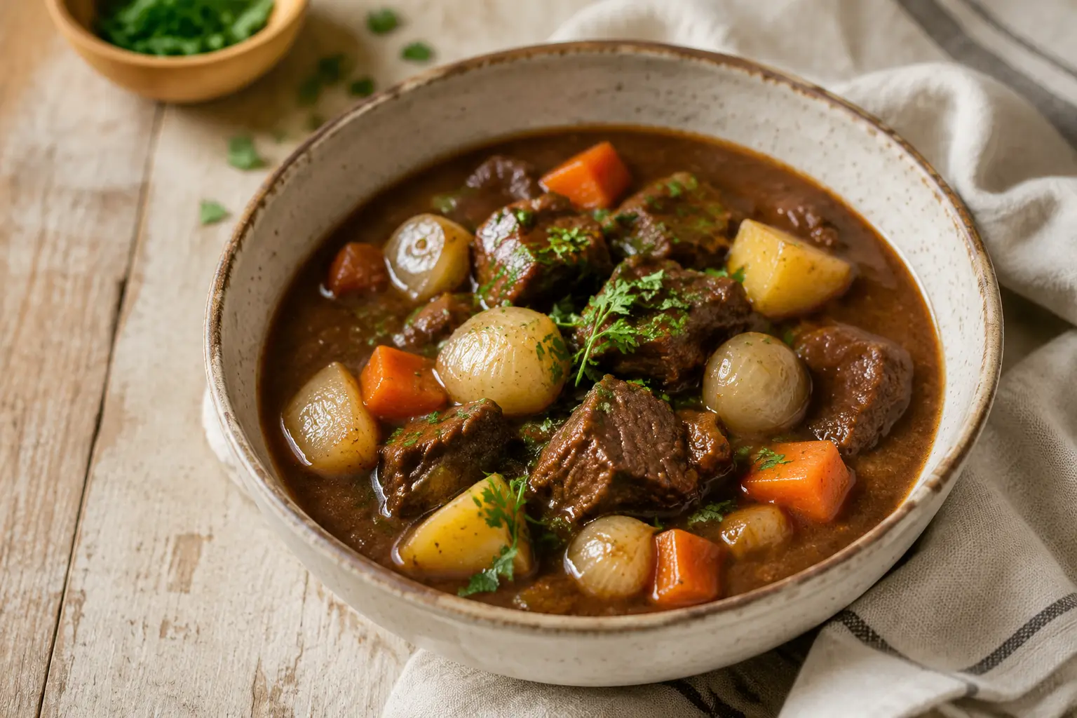 Classic crockpot beef stew with tender beef potatoes carrots and onions