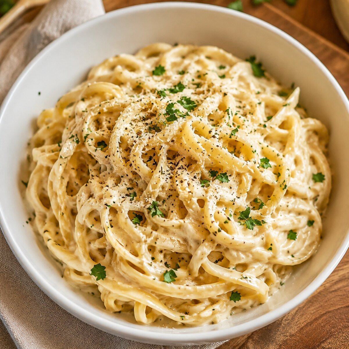 Creamy garlic Parmesan pasta with parsley