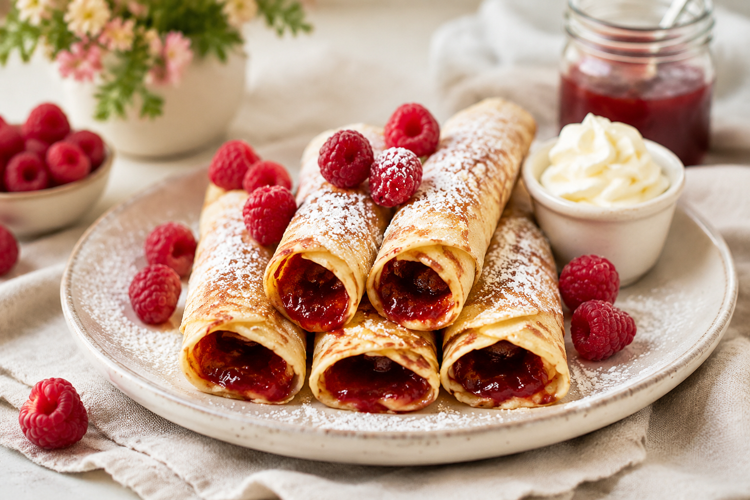 Raspberry Jam Crepes for Brunch and Dessert
