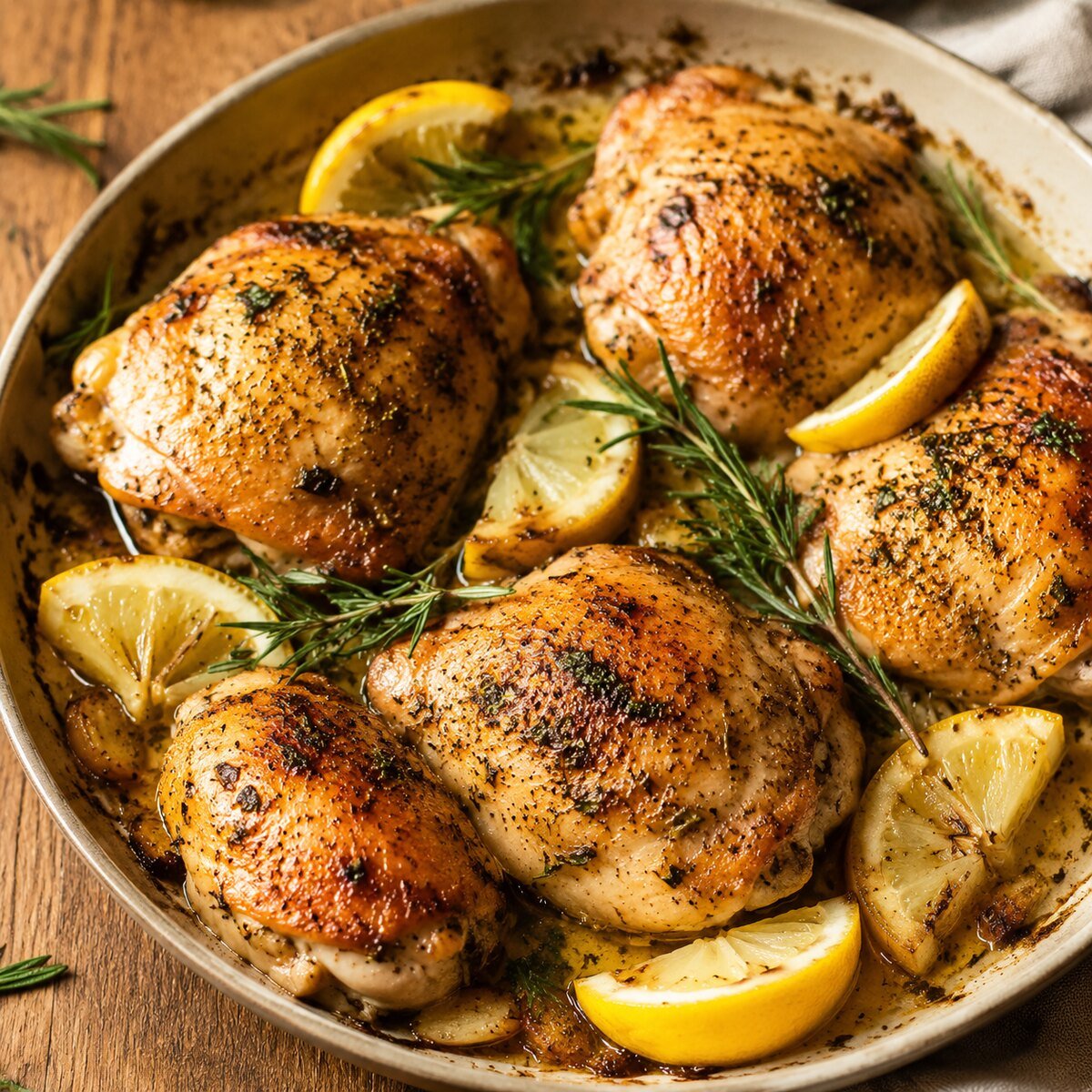 Roasted lemon herb chicken thighs with rosemary