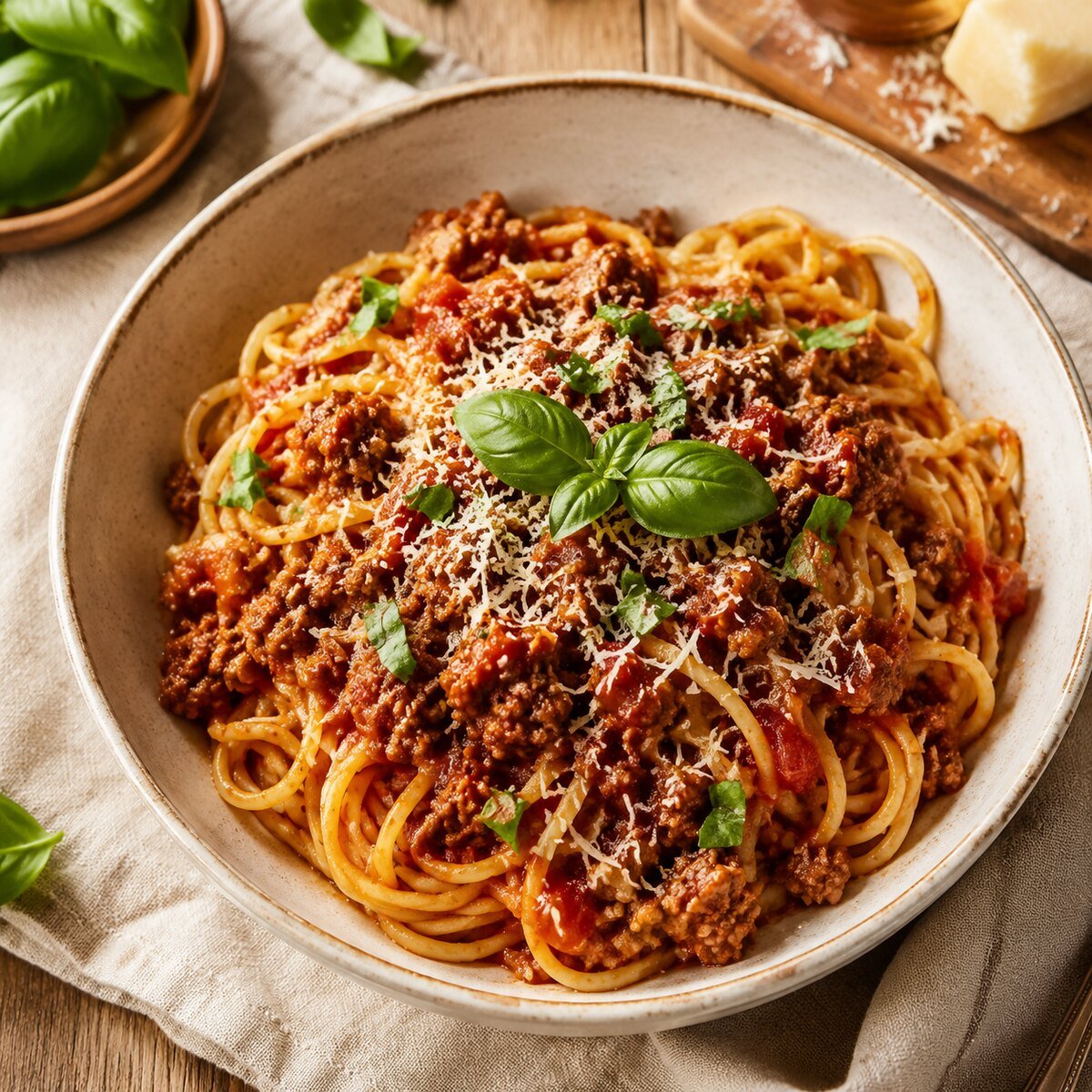 Spaghetti with rich beef tomato meat sauce