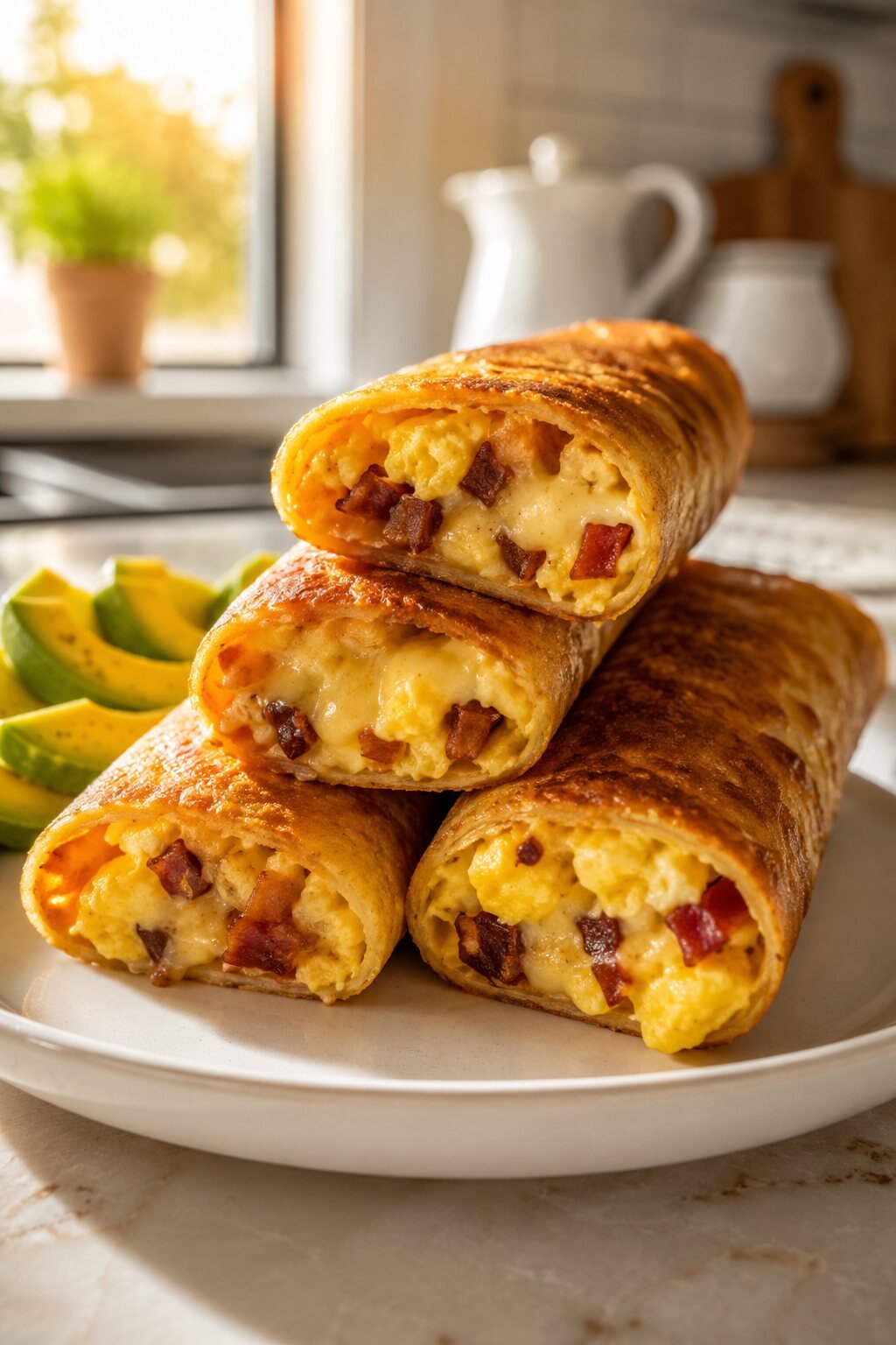 Bacon, egg and pepper jack breakfast taquitos