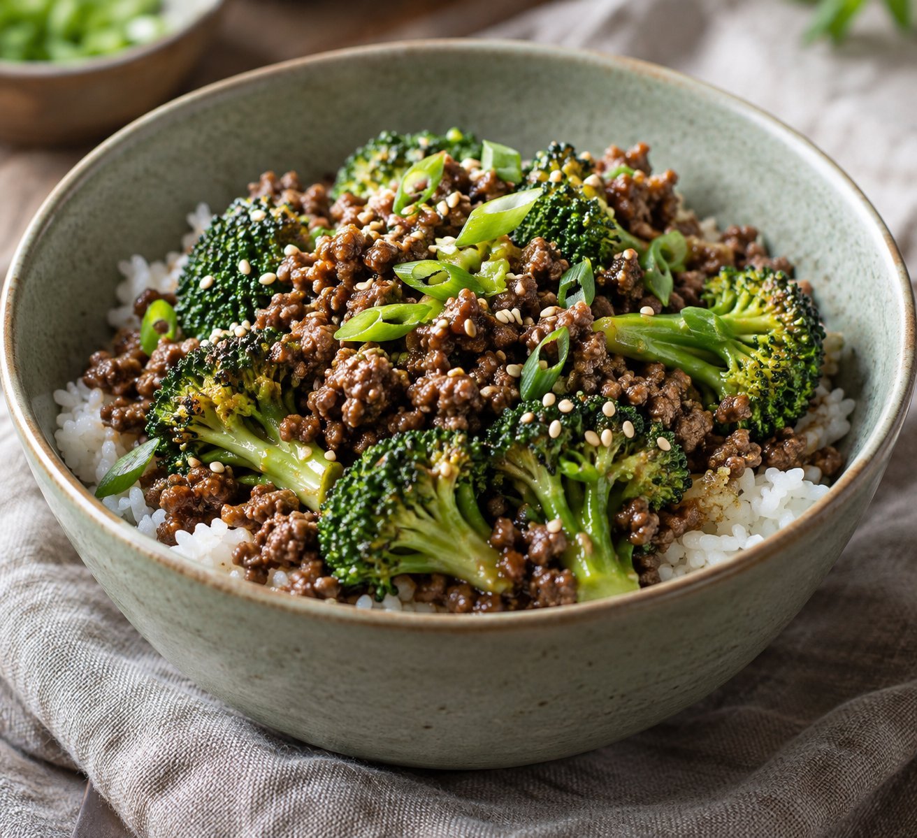 Garlic Sesame Ground Beef and Broccoli Bowl