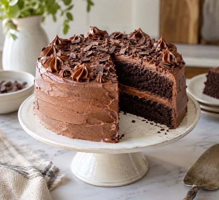 Classic Moist Chocolate Layer Cake with chocolate buttercream