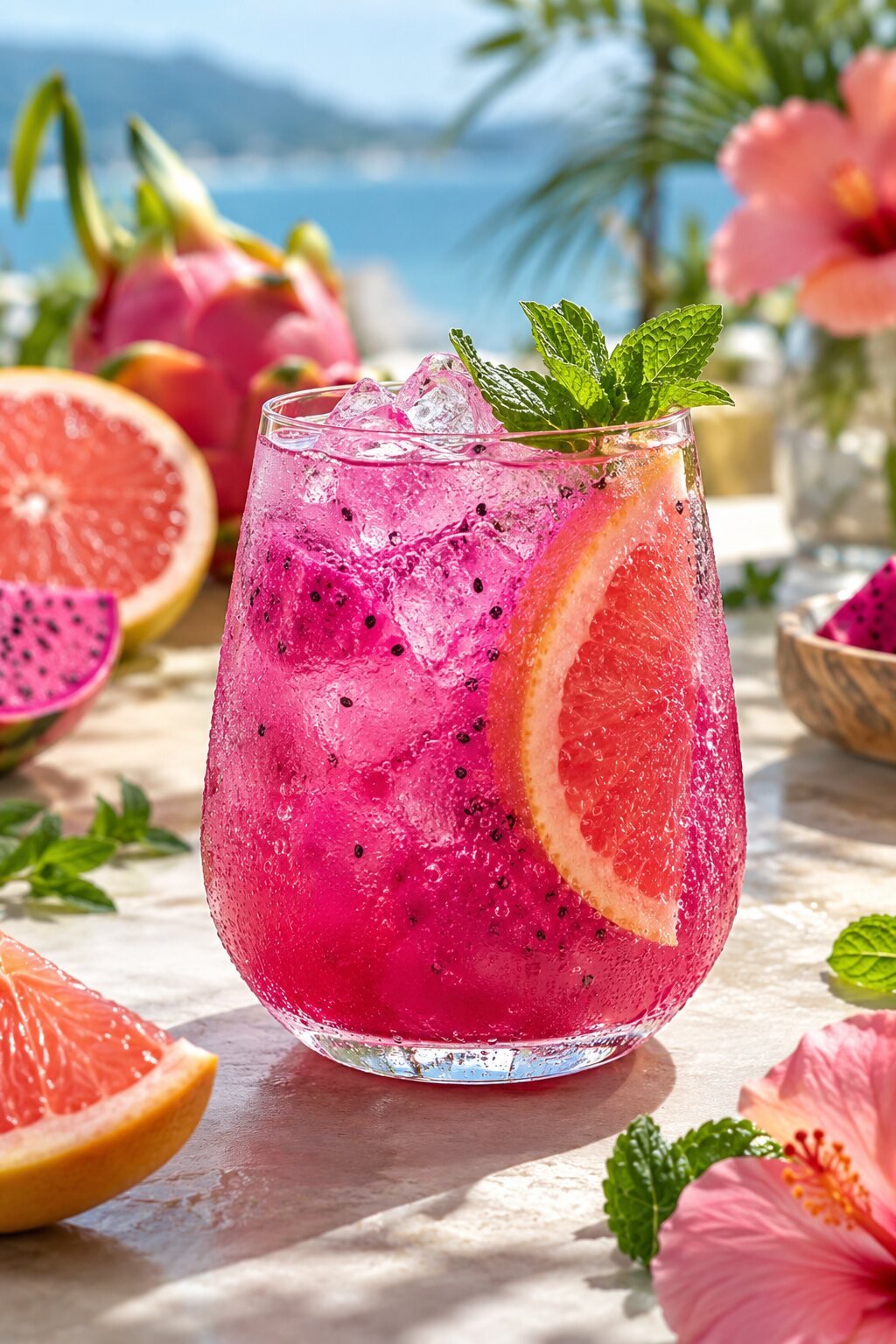 Dragon Fruit Grapefruit Spritz mocktail