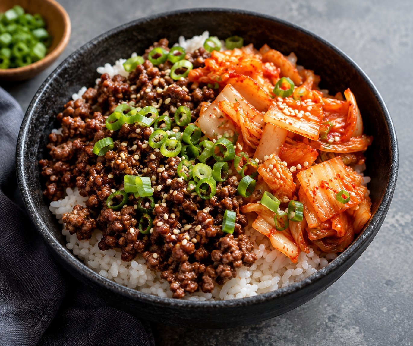 Tangy Kimchi Ground Beef Bowl