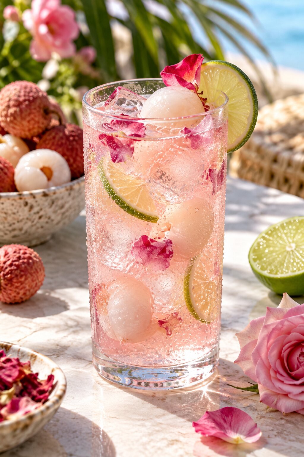 Lychee Rose Lime Sparkler mocktail