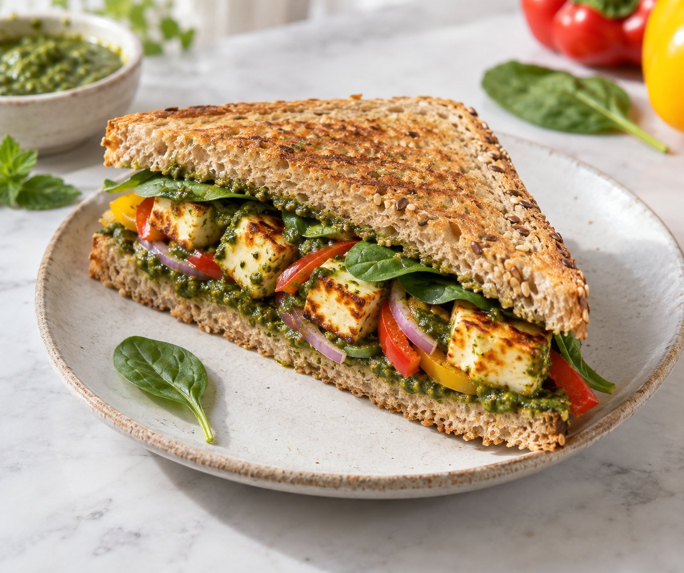 Paneer Veggie Sandwich with Mint Chutney