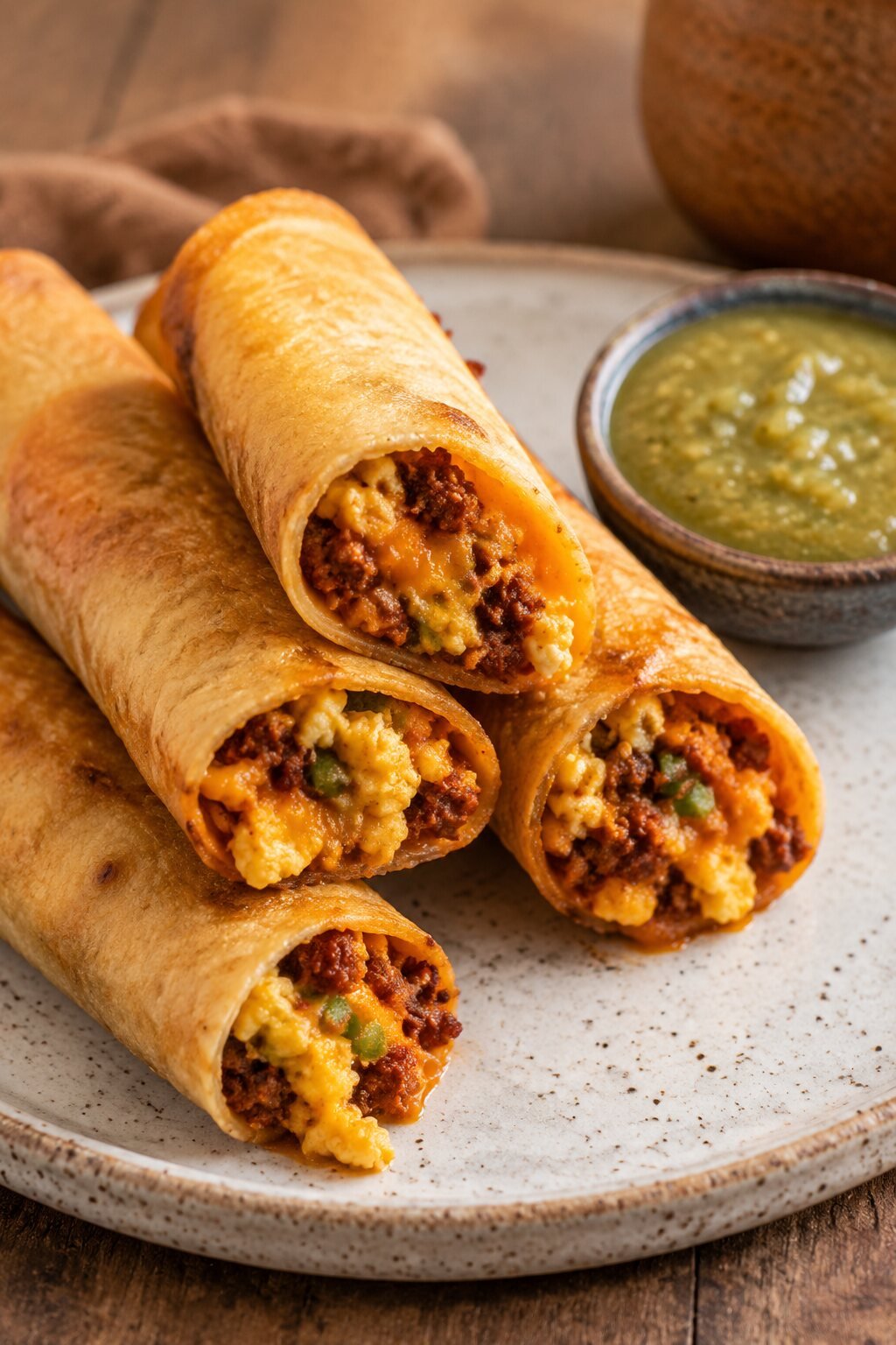 Spicy chorizo breakfast taquitos