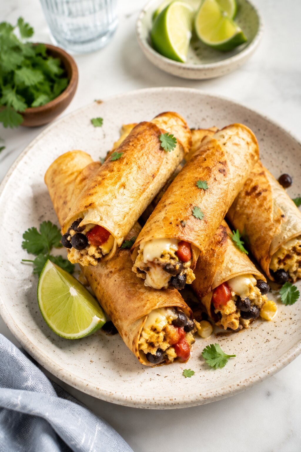 Vegetarian black bean breakfast taquitos